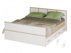 Двуспальная кровать 1,4м Сакура (дуб сонома/белый) в Дорогино - dorogino.mebel-nsk.ru | фото