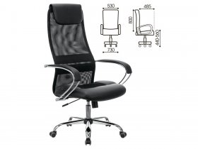 Кресло офисное BRABIX PREMIUM Stalker EX-608 CH, хром, ткань-сетка/кожзам, черное в Дорогино - dorogino.mebel-nsk.ru | фото