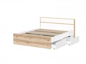 Кровать двуспальная 1,6м Брауни (дуб делано/белый) в Дорогино - dorogino.mebel-nsk.ru | фото