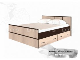 Кровать двуспальная с ящиками 1,4м Сакура (BTS) в Дорогино - dorogino.mebel-nsk.ru | фото