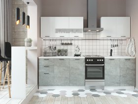 Кухонный гарнитур Дуся 2,0 м (белый глянец/цемент) в Дорогино - dorogino.mebel-nsk.ru | фото