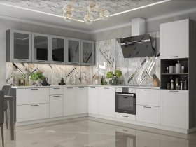 Модульная кухня Глэдис (белый снег/лайт грей софт/корпус анкор темный) в Дорогино - dorogino.mebel-nsk.ru | фото
