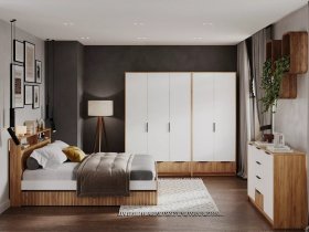 Модульная спальня Ивис (дуб крафт золотой/белый) в Дорогино - dorogino.mebel-nsk.ru | фото