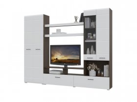 Стенка Альфа МДФ (дуб венге/белый глянец) в Дорогино - dorogino.mebel-nsk.ru | фото