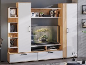 Стенка «Дакота» (дуб крафт золотой/белый ясень) в Дорогино - dorogino.mebel-nsk.ru | фото