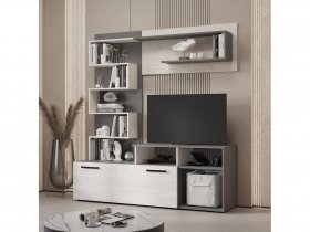 Стенка Евро (графит/дуб крафт белый) в Дорогино - dorogino.mebel-nsk.ru | фото